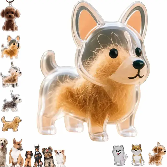 Pet Fur Memorial Keychain Transparent Dog/Cat Hair Storage Pendant Hair Collector WIth Key Ring for Pet Lovers DIY Souvenir Gift