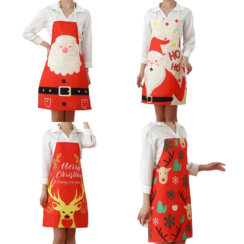 

Christmas Apron Kitchen Apron Bakery Cooking Apron Xmas Decorative Red Aprons Ornament Linen Cloth Home Decoration