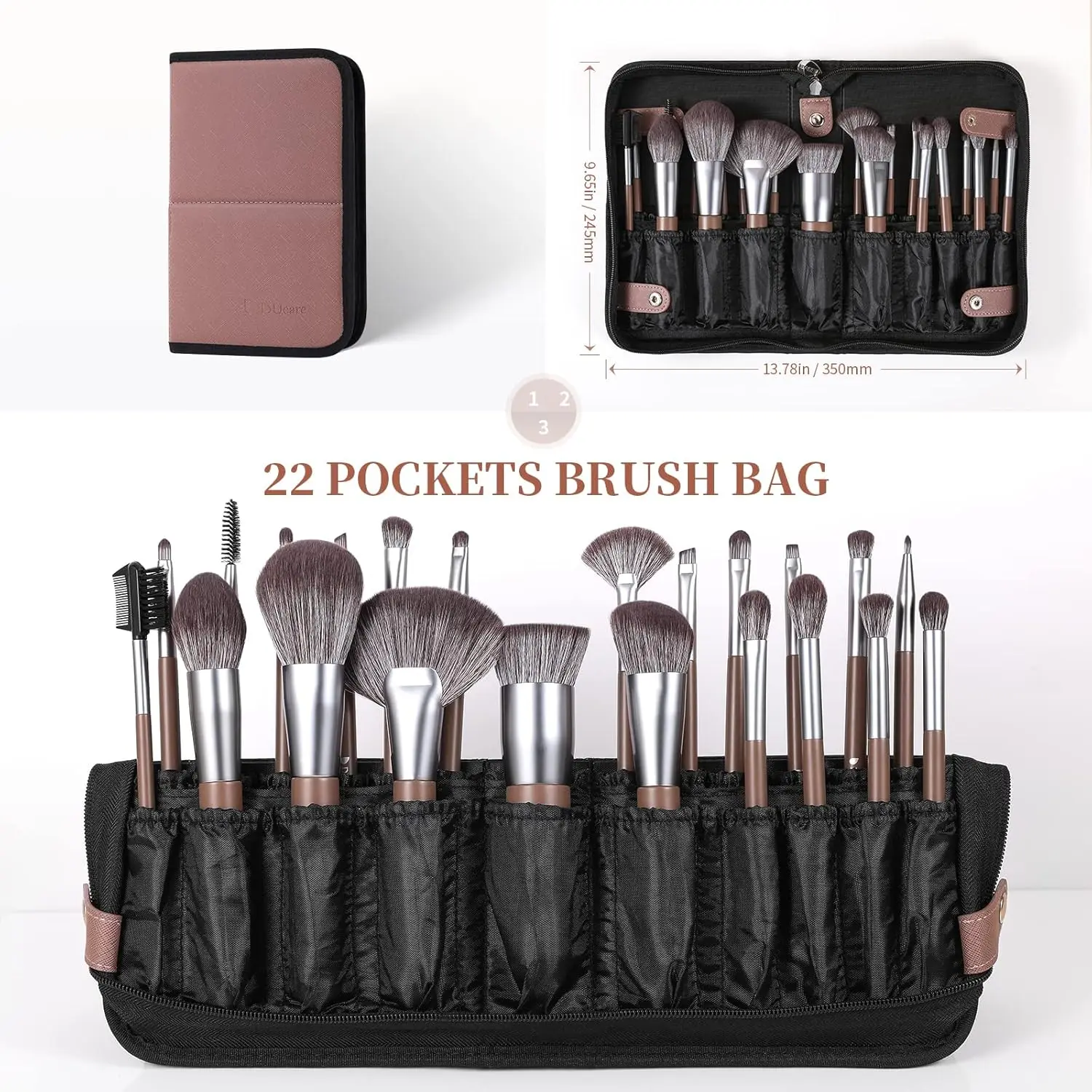 DUcare-brochas de maquillaje con bolsa plegable, 22 piezas