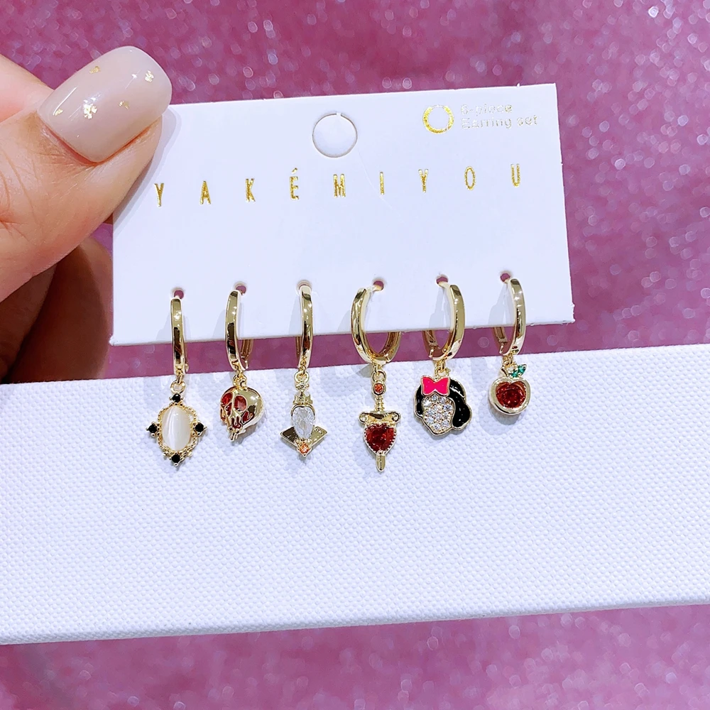 MIGGA 6pcs/set Villain Hoops Huggie Earrings Gold Color Cubic Zircon Women Jewelry 2