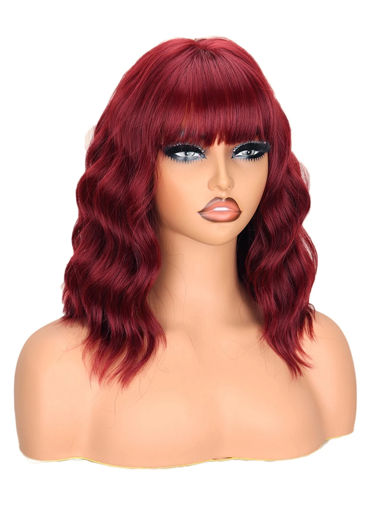 Synthetic Brown Burgundy Curly Wavy Wig for Women