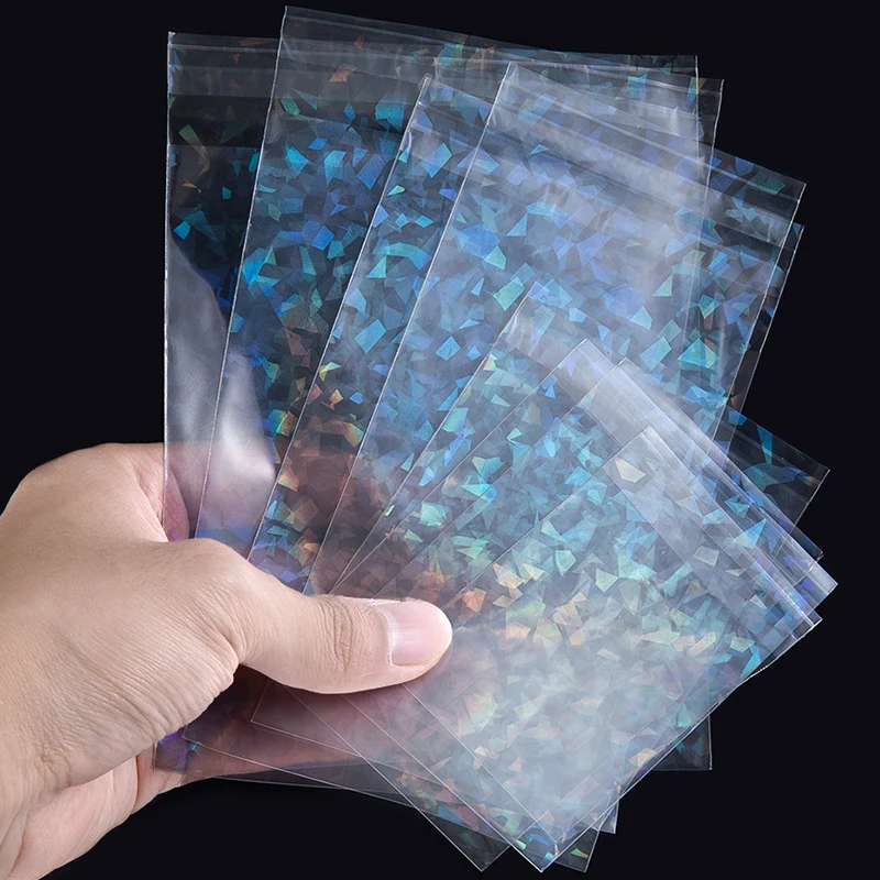20/50pcs Holographic Laser Self Adhesive Bag Transparent Laser Fragment Plastic Pouch for Flash Badge Package Bag Card Sleeves