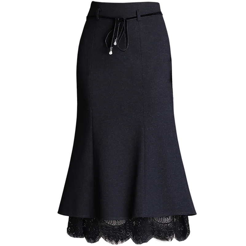 

2023 New Autumn and Winter Elegant Lace Fishtail Skirt Versatile Mid Length Plaid Wrap Hip C59