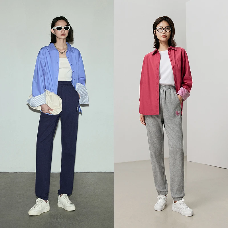 Toyouth Women Sweatpant 2023 Autumn Elastic Waist Straight Loose Trousers Logo Embroidery Casual Versatile Navy Gray Sport Pant