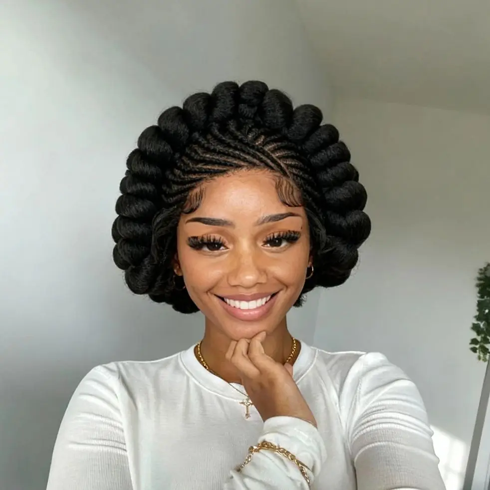 Synthetic Cornrow Braids Turban Wig Pre-Plucked Full Lace Braided Bantu Wig with Baby Hair 8Inch Natural Black for Black Women 4