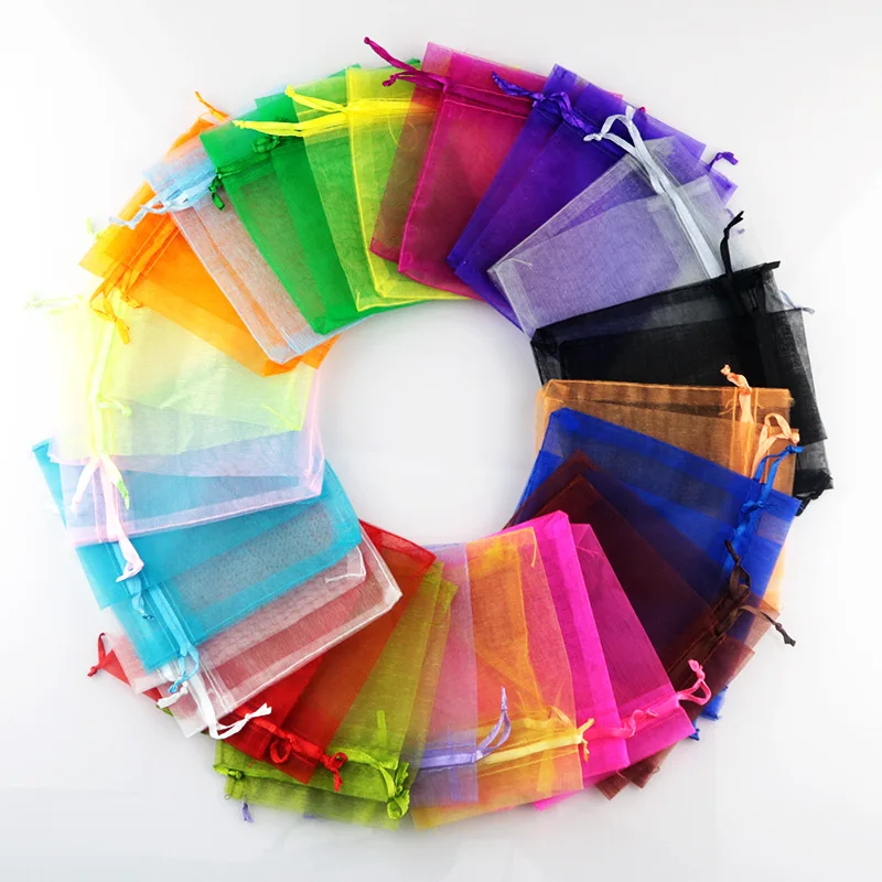 

New 10Pcs (8sizes )Organza Bags Wedding party Pouches Nice Gift Bag 21 Colors Selection Jewelry packaging Transparent Gauze Bag