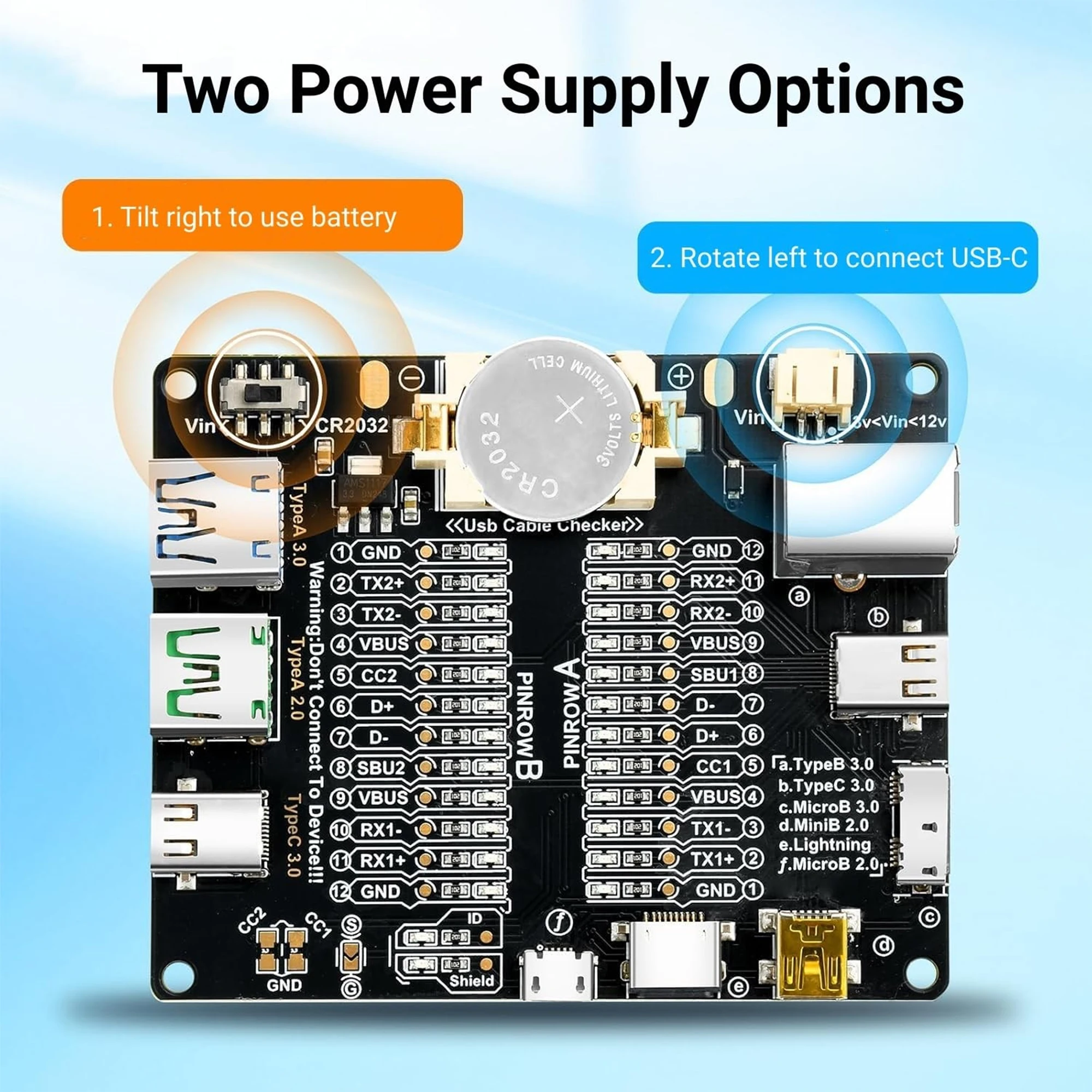USB Cable Tester Type-C Type-B Micro Short Circuit Switch Test Board Data Cable Anomaly Detection iOS Android Test Board