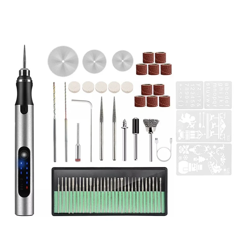 

USB Rechargable Engraving Pen With 58Bits,DIY Engraving Tool Kit For Carving Wood Jewellery Glass Metal Plastic Easy To Use