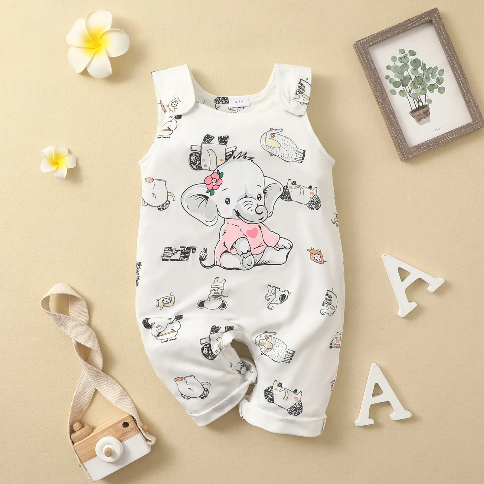 

Baby Girl Kimono Romper Toddler Kids Infant Girls Boys Cartoon Elepant Prints Romper Sleeveless Jumpsuit Outfits