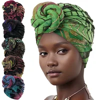 2024 African Pattern Floral Print Turban for Women Pre-Made Top Knot Head Wraps Flower Stretch Hijab Chemo Cap Headscarf Beanie 1