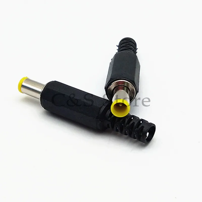 5개입 6.5mm x 4.4mm DC 수형 전원 커넥터 플러그 잭 어댑터 (1.3mm 핀 커넥터, 노란색 헤드, 6.5 4.4 수형 용접 오디오)