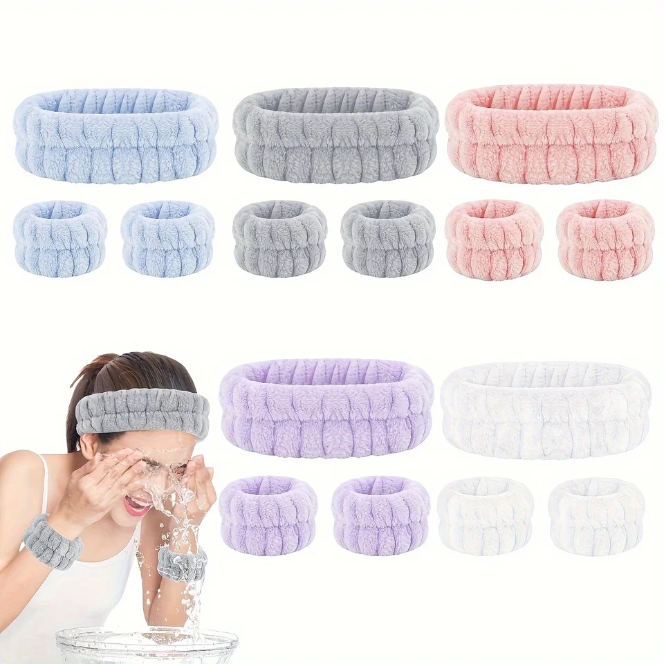 Set di fasce per capelli da spa per lavare viso e braccialetto