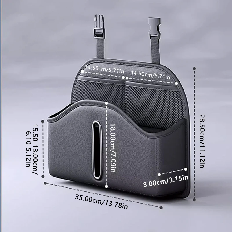 SEAMETAL PU Leather Car Seat Back Organizer Multi-functional Auto Seat Headrest Hanging Storage Bag With Tissue Box Drink Holder — view 5