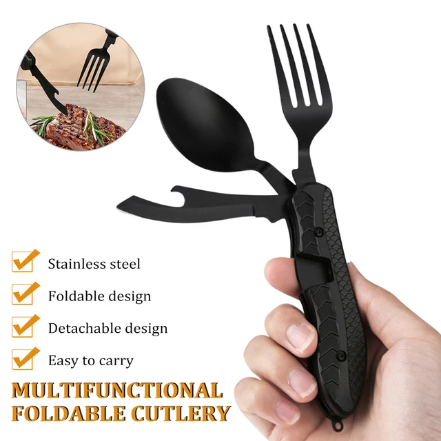 3 In 1 Outdoor Foldable Cutlery Fork Spoon Stainless Steel Folding Cutlery  Camping Picnic Pocket Kits - Price history & Review, AliExpress Seller -  Jerry 's Fashion World