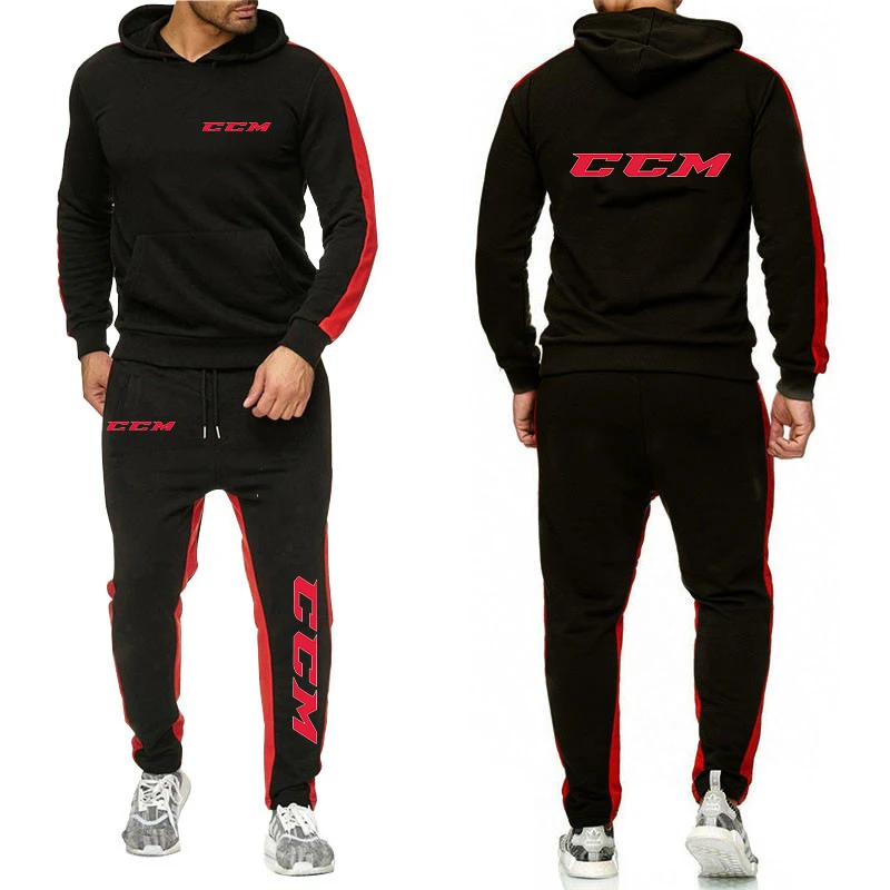 CCM two-piece casual sportswear hooded long sleeve hooded sweatpants solid color suit