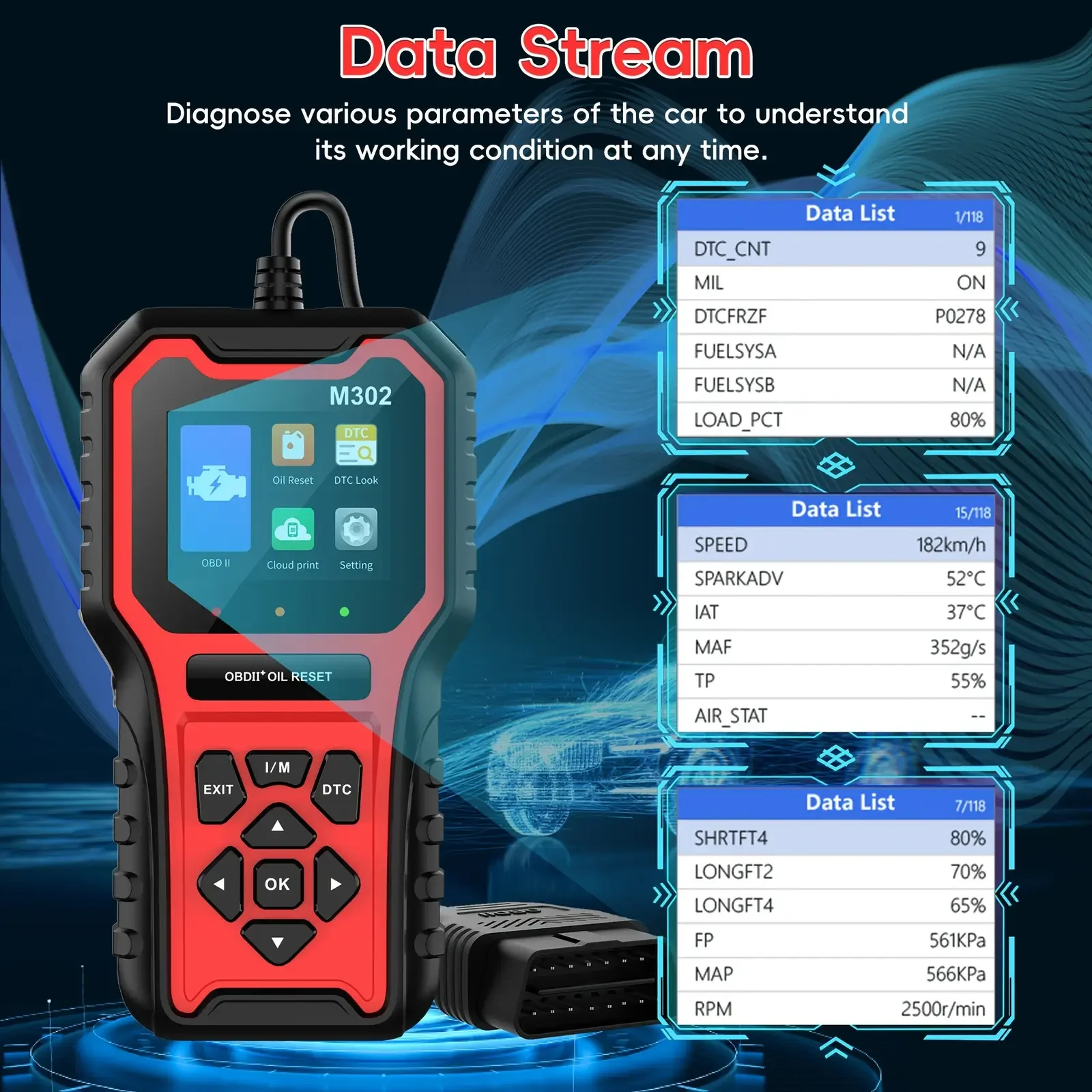 Car Code Reader OBD2 Scanner Diagnostic Tool M302 Professional OBDII Scanner+Oil Reset with OBDII Live Data Check Engine Light 4