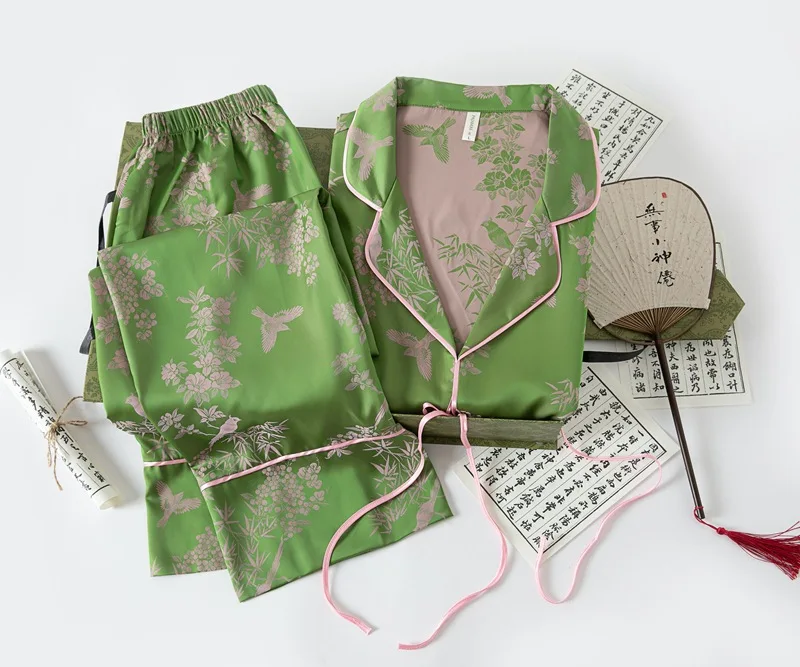 Ailizeye Women’s 100% Cotton Pajama Set – Floral Print, Chinese Style, Long Sleeve Top & Pants