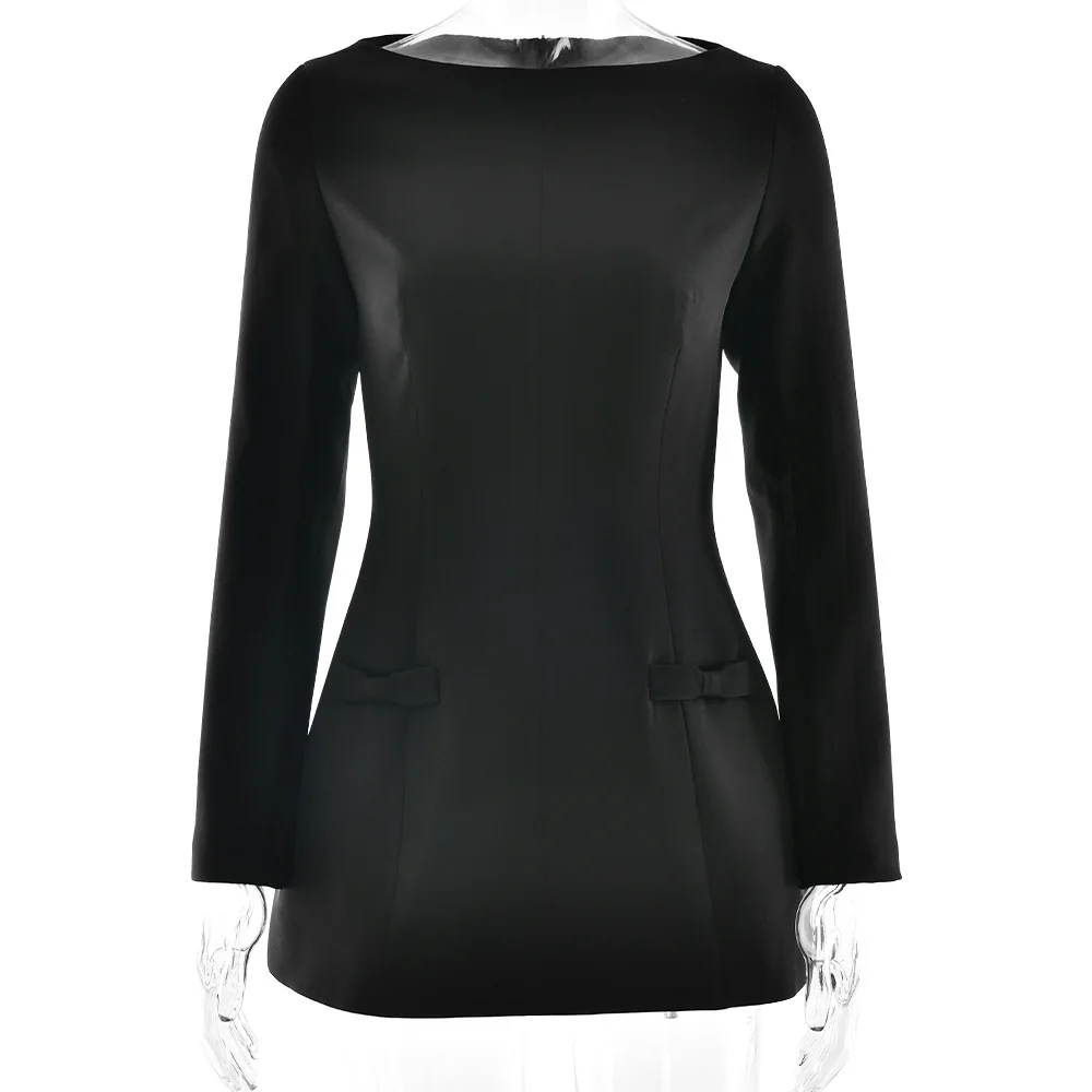 JULISSA MO Round Neck A-line Bow Women Dress Red Long Sleeve High Waist Dress Female Autumn Winter Slim Elegant Streetwear 2025
