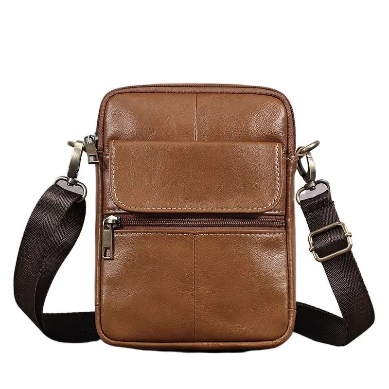Genuine leather men's shoulder messenger bag casual cowhide phone bag vintage male crossbody bag