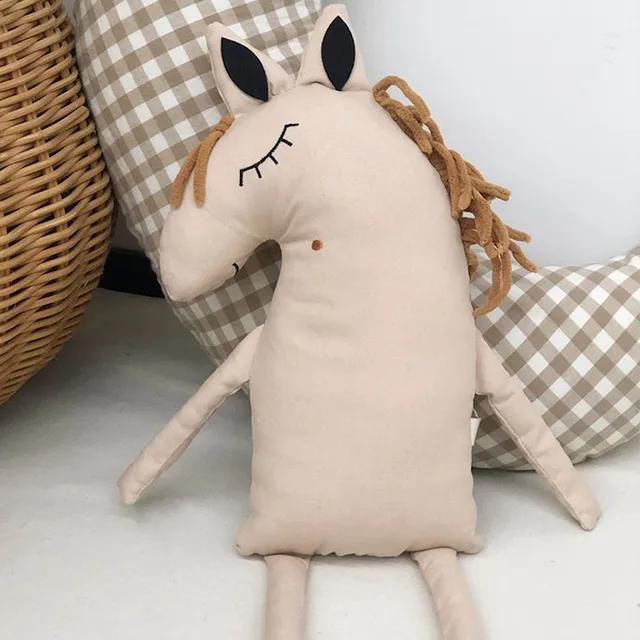INS Nordic Linen Forest Animal Plush Lion Horse Pillow Stuffed Toy Nursery Decor for Children’s Room Kids Comfort Photo Props 1