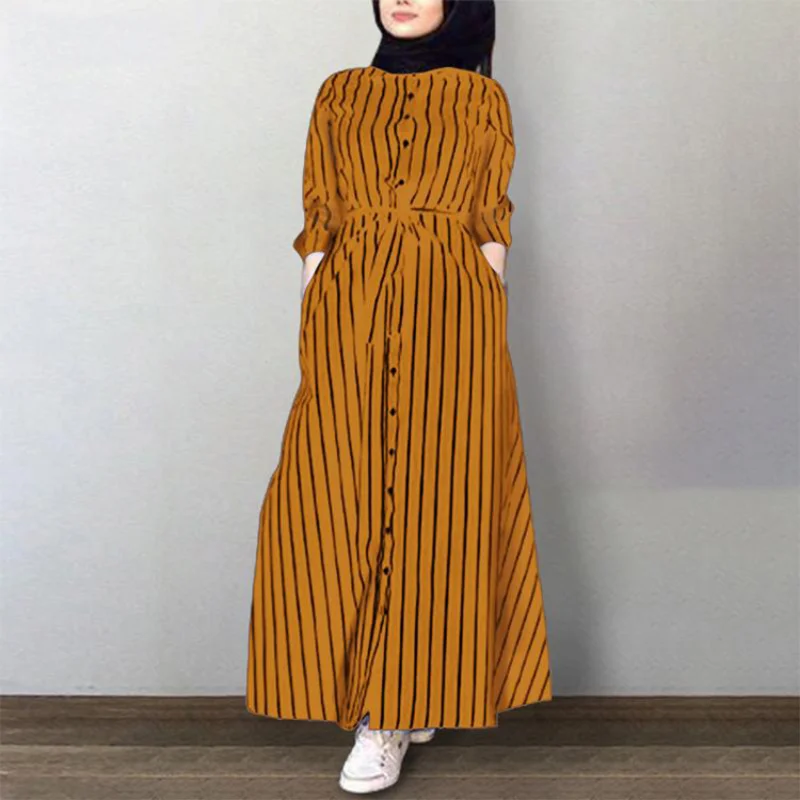Muslim Abayat Dress for Women, Casual Style Robe, Striped Shirt, Women's Dress for Europe and America, New