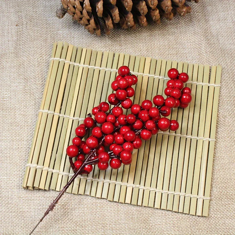 Christmas Red Fruit Simulation Red Berry Christmas Decoration Acacia Fruit Foam Red Fruit Branch Christmas Wreath Decor Berries