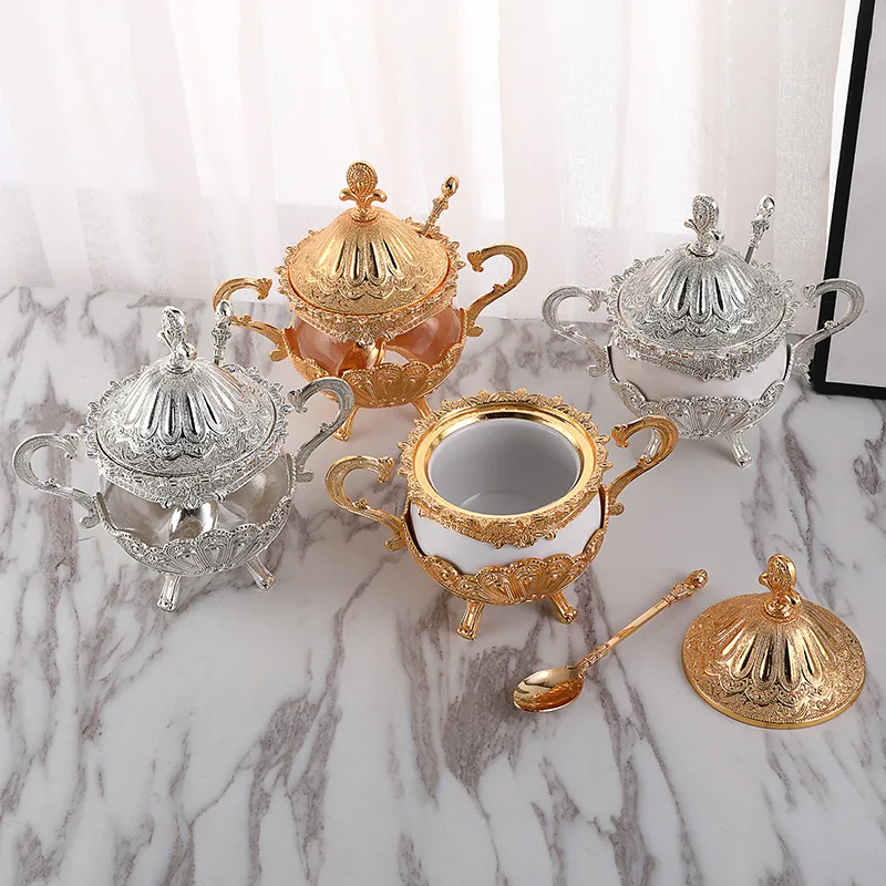 Sugar Bowl White Sugar Bowl Creative Fashion Cup Seasoning Bottle Restaurant Kitchen Golden Peacock Pattern Sugar CansTWG03 European