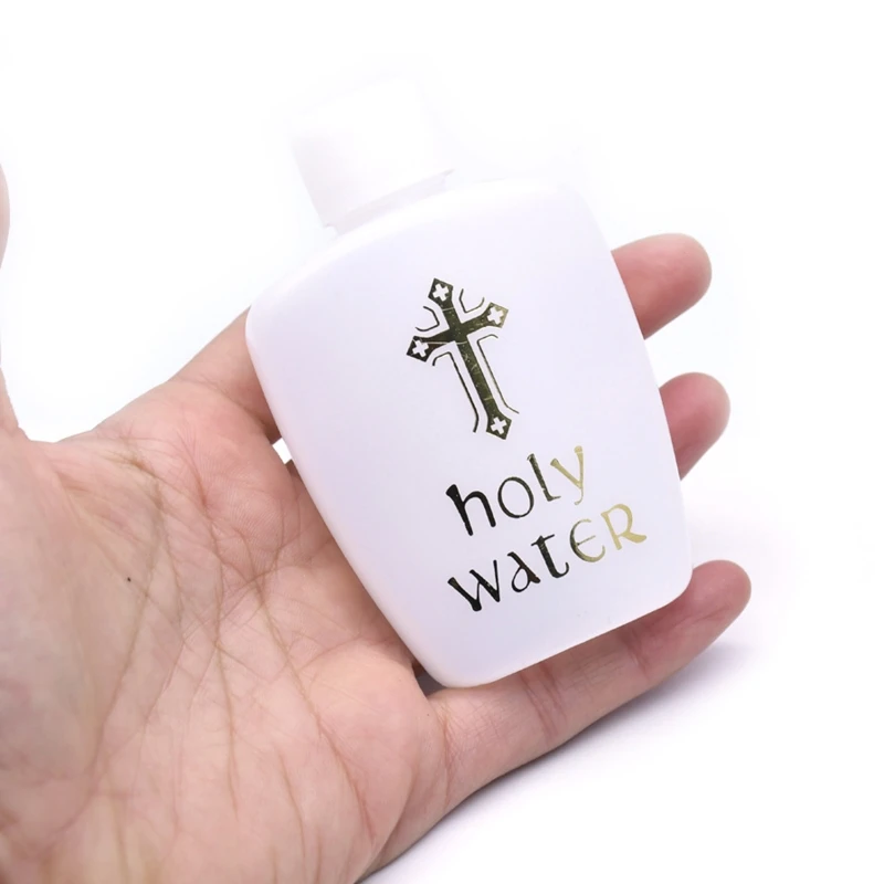 60ml Empty Holy Water Bottle Catholic Travel Size Gold for Cross Holds Container Refillable Catholic Bottle Lourdes Water Bot