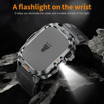 LIGE 2.01-inch HD Screen Men Smart Watch With Flashlight Outdoor Sports Men Watch IP68 Waterproof Health Monitor Call Smartwatch 4