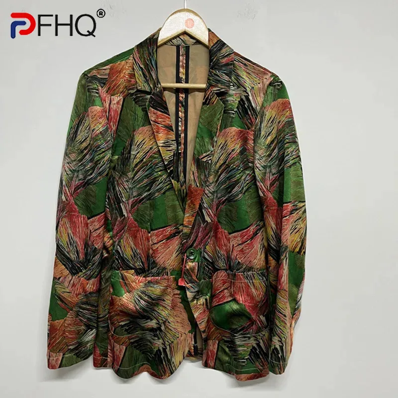 

PFHQ Only Size M Defective Design Men's Blazers Personality Single Breasted Print Summer Male Baggy Pockets Suit Jackets 21Z4724