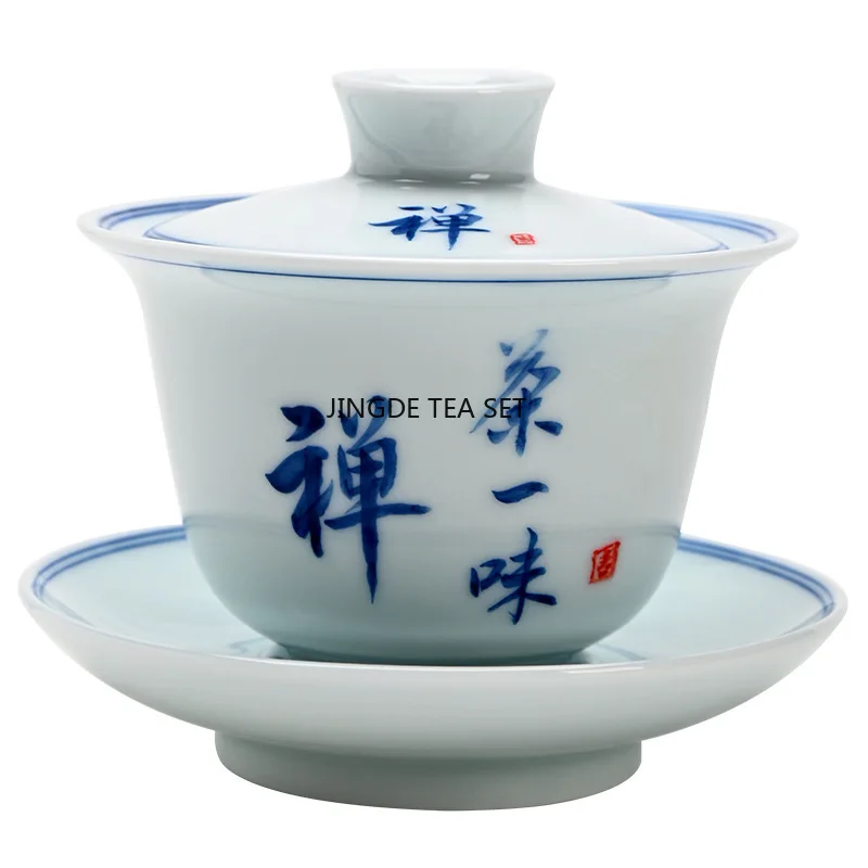160ML creative hand-painted blue and white porcelain hovering lid bowl retro underglaze color kung fu tea set