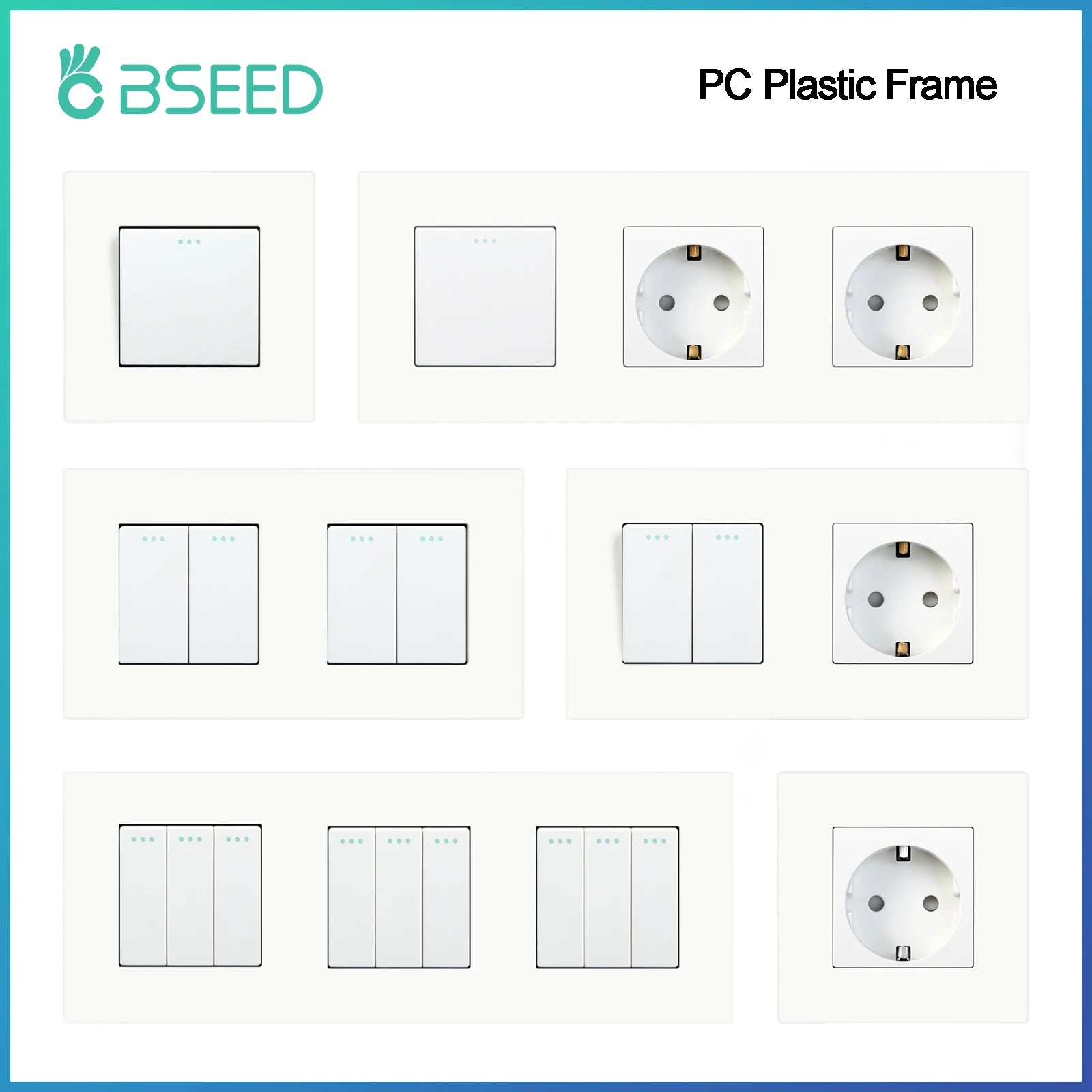 Bseed-interruptor Botão Mecânico 1way Além Disso Tomada de Parede Tomadas Painel de Plástico Wall Light Switch on And Off Gang Gang 3gang
