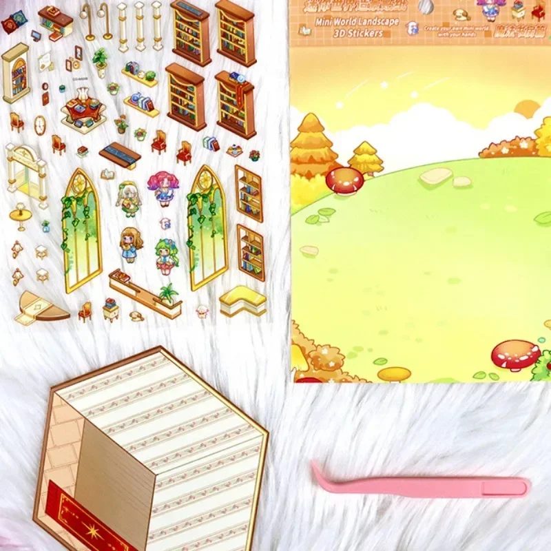 Baby Miniature World Kid Cartoon Handmade Toys Stickers DIY Supermarket Camping Fairy Tale Scrapbooking Stationery 3D Paster