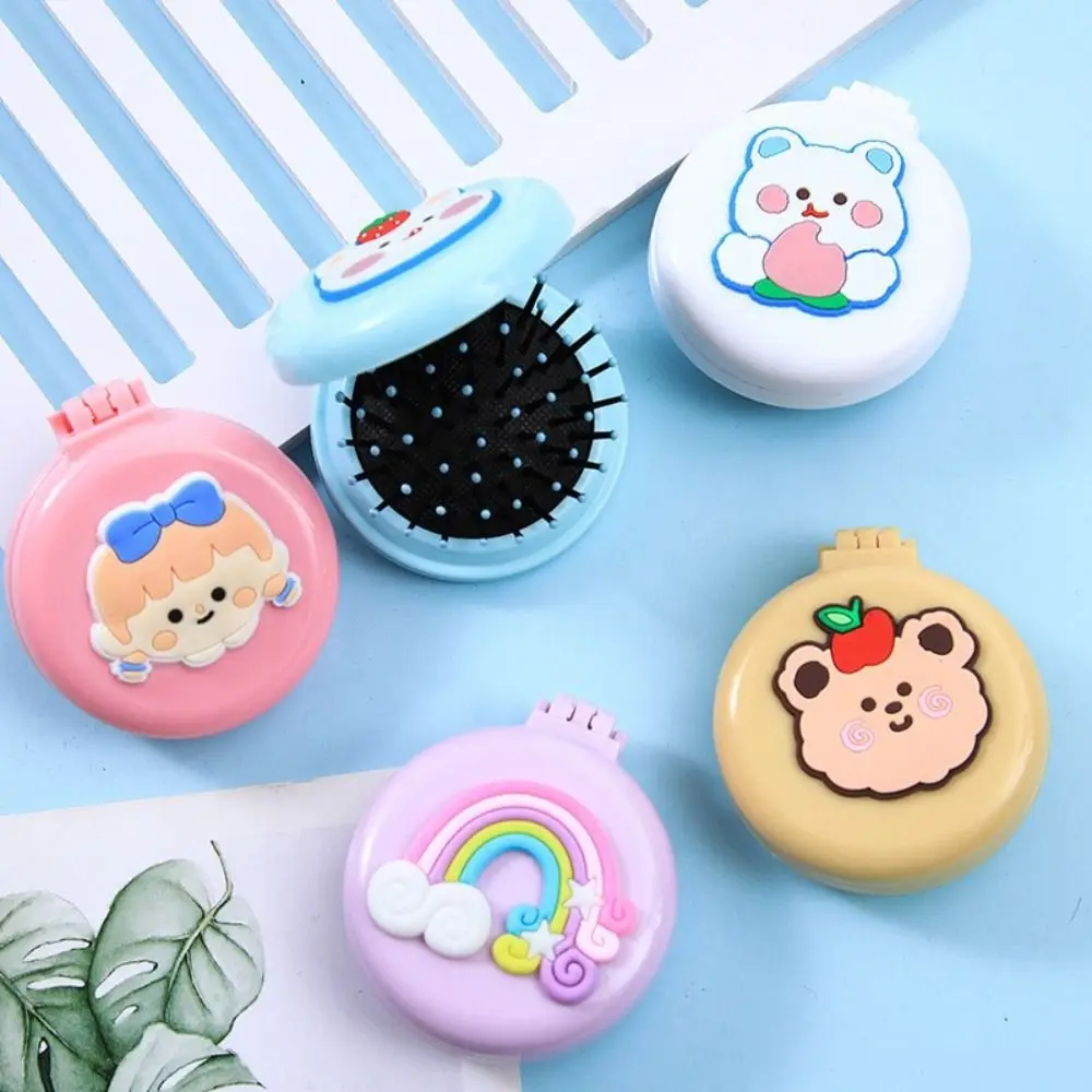 

Cartoon Air Cushion Comb Mini Folding Portable Makeup Mirror Multifunctional Scalp Massage Styling Tools