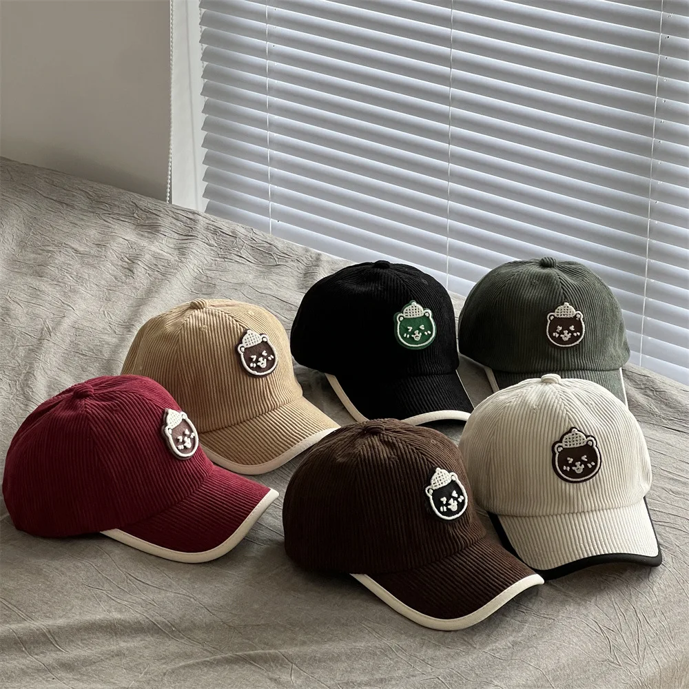 

children's Baseball Cap Cartoon Bear Corduroy Duck Caps Korean Version Boy Girl Autumn Winter Visors Casual Kids Snapback Hat