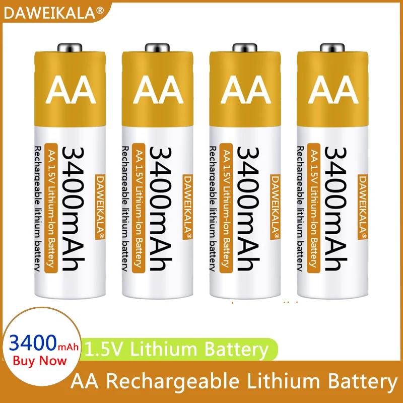 

AA Battery 1.5V Li-ion AA Rechargeable Battery 3400mAh AA Lithium-ion Battery for remote control mouse small fan Electric toy