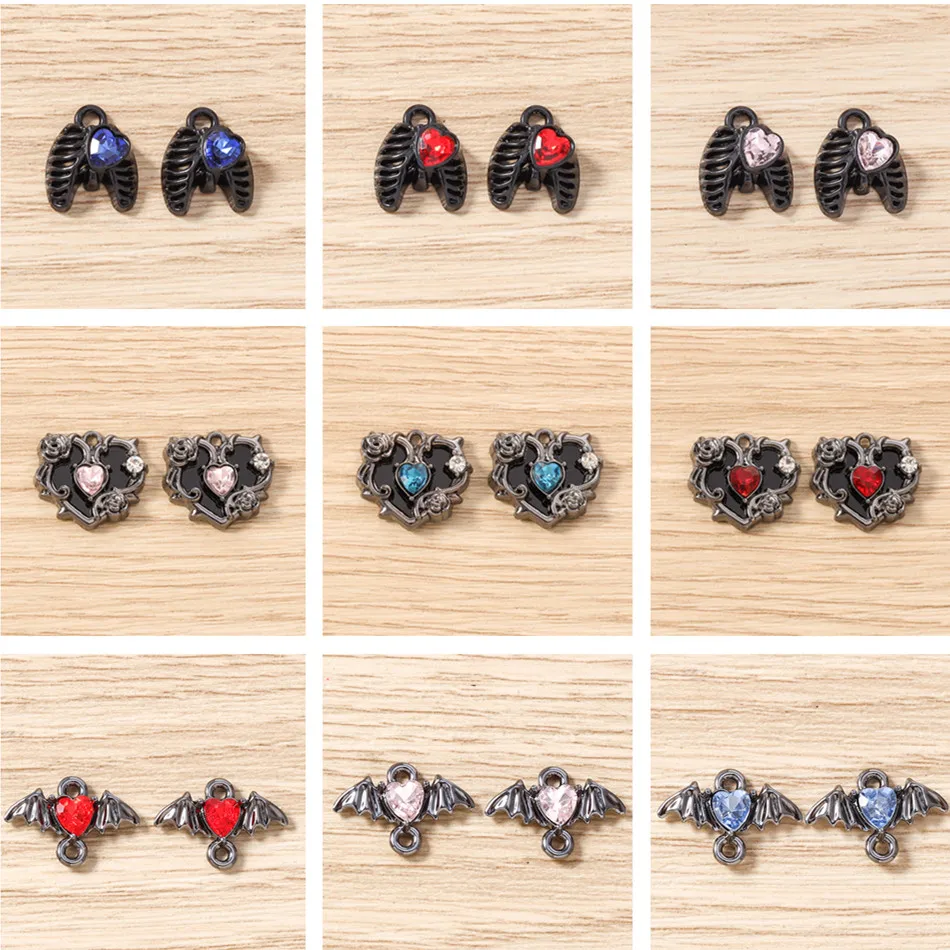 5 Stück niedliche Kristall-Metall-Herz-Flügel-Anhänger für die Herstellung von Halsketten, Ohrringen, Armbändern, DIY-Bastelarbeiten und Schmuckzubehör