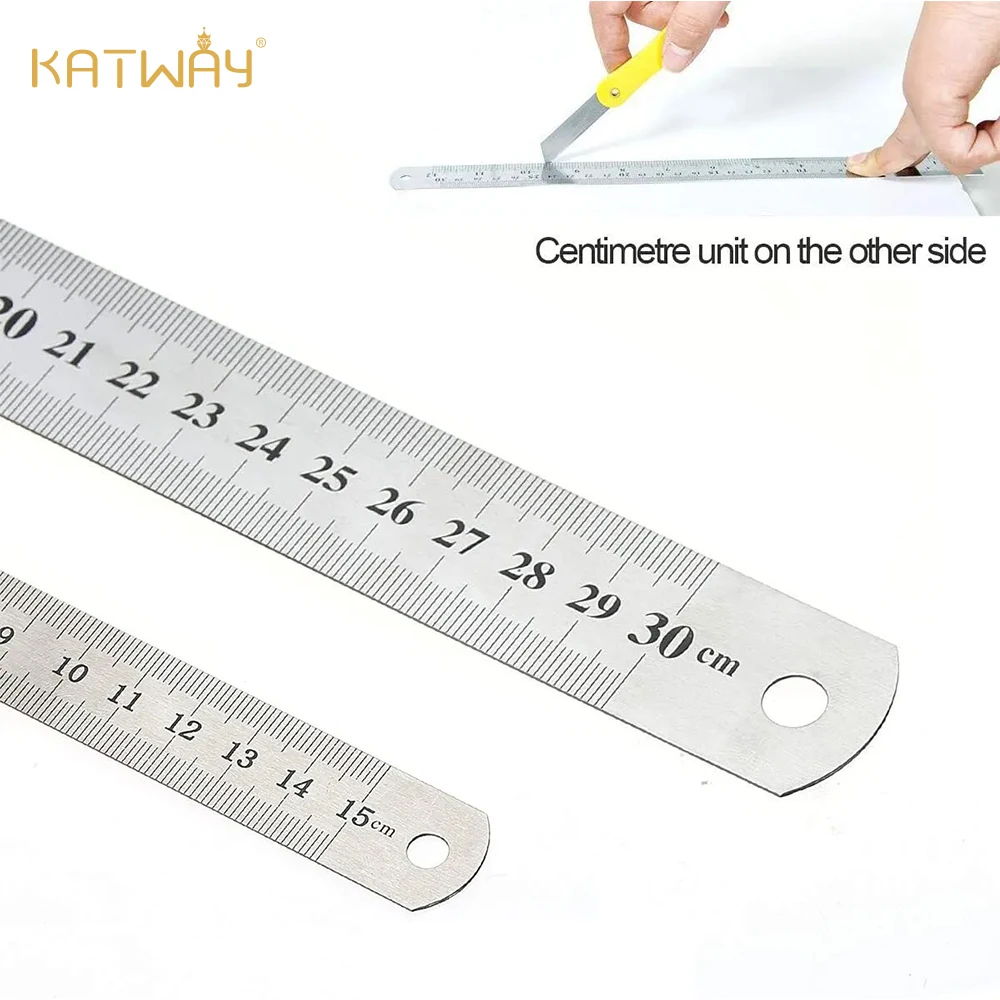 KATWAY 사무용품, 양면 스테인레스 스틸 눈금자 스트레이트 미터 눈금자 센티미터 인치 스케일 측정 도구 HH-AA85