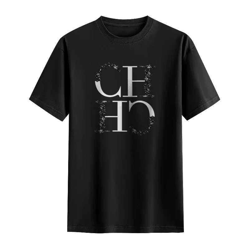 CH Letter Printed Fashionable Black T-shirt Trendy Streetwear Fashionable Men's and Women's Casual Loose Short Sleeved Top 5