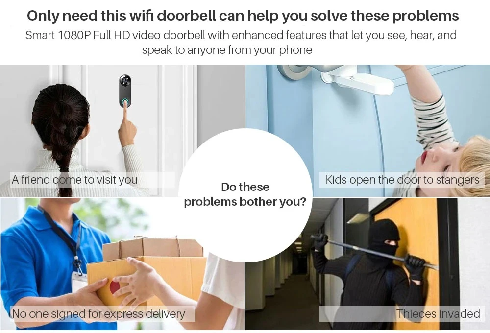WiFi Video Doorbell 1080P Tuya Smart Wireless Doorbell Night Vision Home Securit