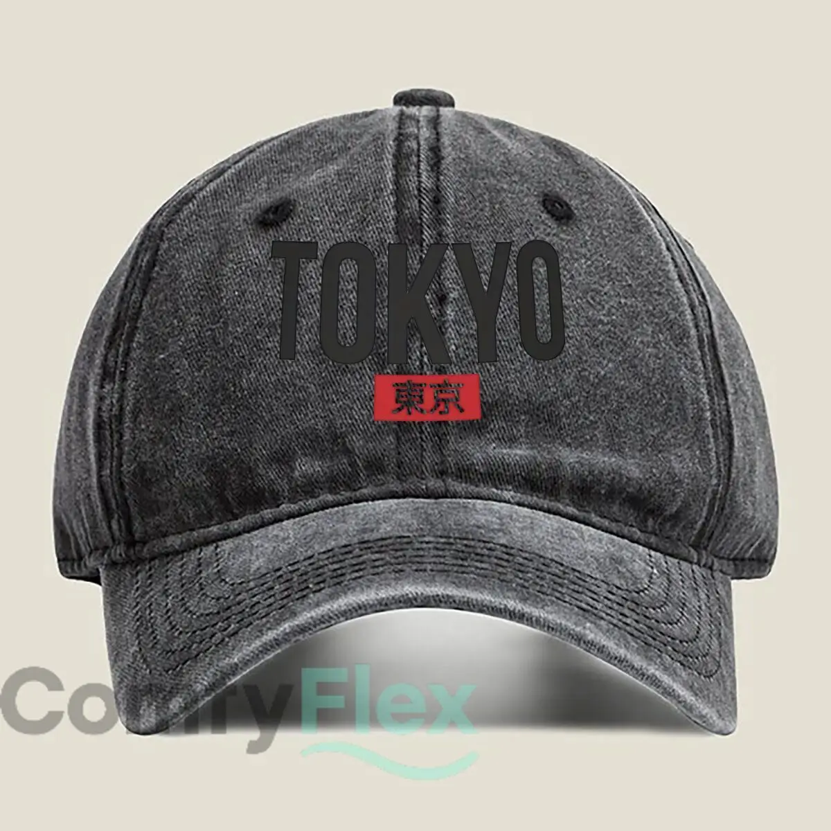 Tokyo Text Design Distressed Washed Baseball Cap - Unisex Sun Hat