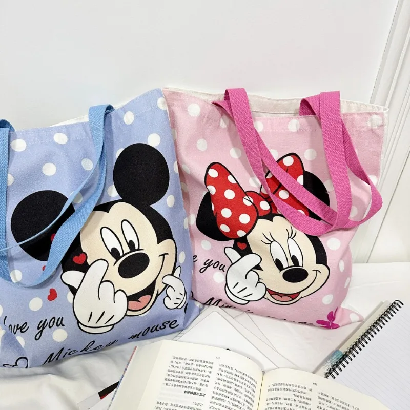 

Original Disney Mickey Mouse Shoulder Bags 35x40cm High Capacity Minnie Cartoon Canvas Bag Girls Crossbody Bag Children Gifts