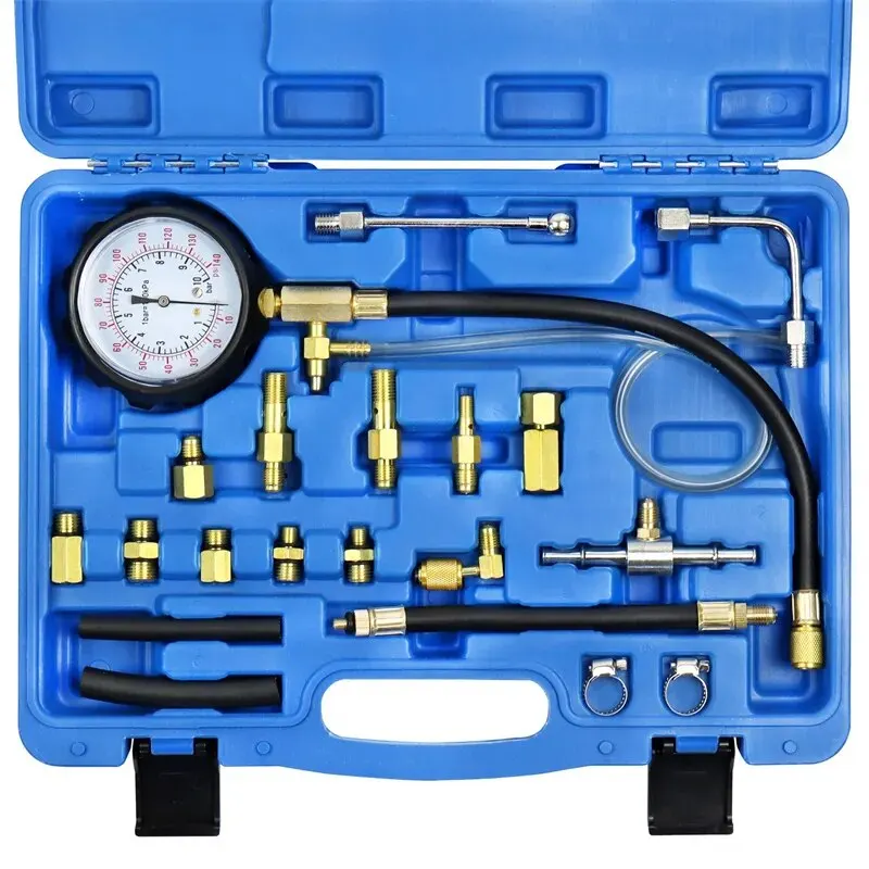 Fuel Pressure Tester Gauge Kit 140PSI Automotive Engine Injector Pump Test Motorcycle Gasoline Gas Injection Manometer Tool Set 6
