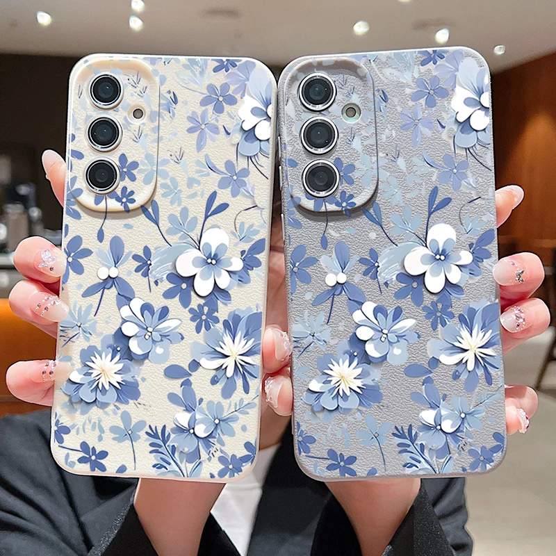 Blue Flowers Patterned Soft Silicone Phone Case