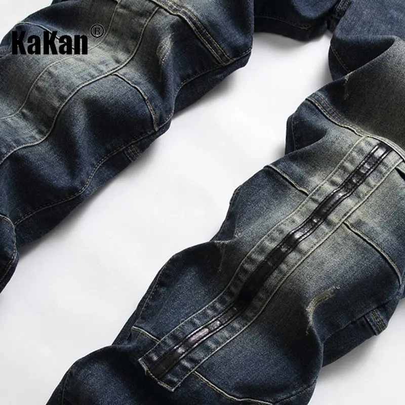 Kakan - Nostalgic Personalized Patchwork Stretch Men's Jeans, New Street Trend Straight Length Jeans Men K02-936