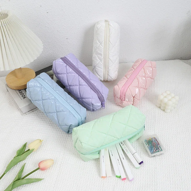 Simple Solid Color Pencil Case Portable Large Capacity Stationery Holder School Supplies