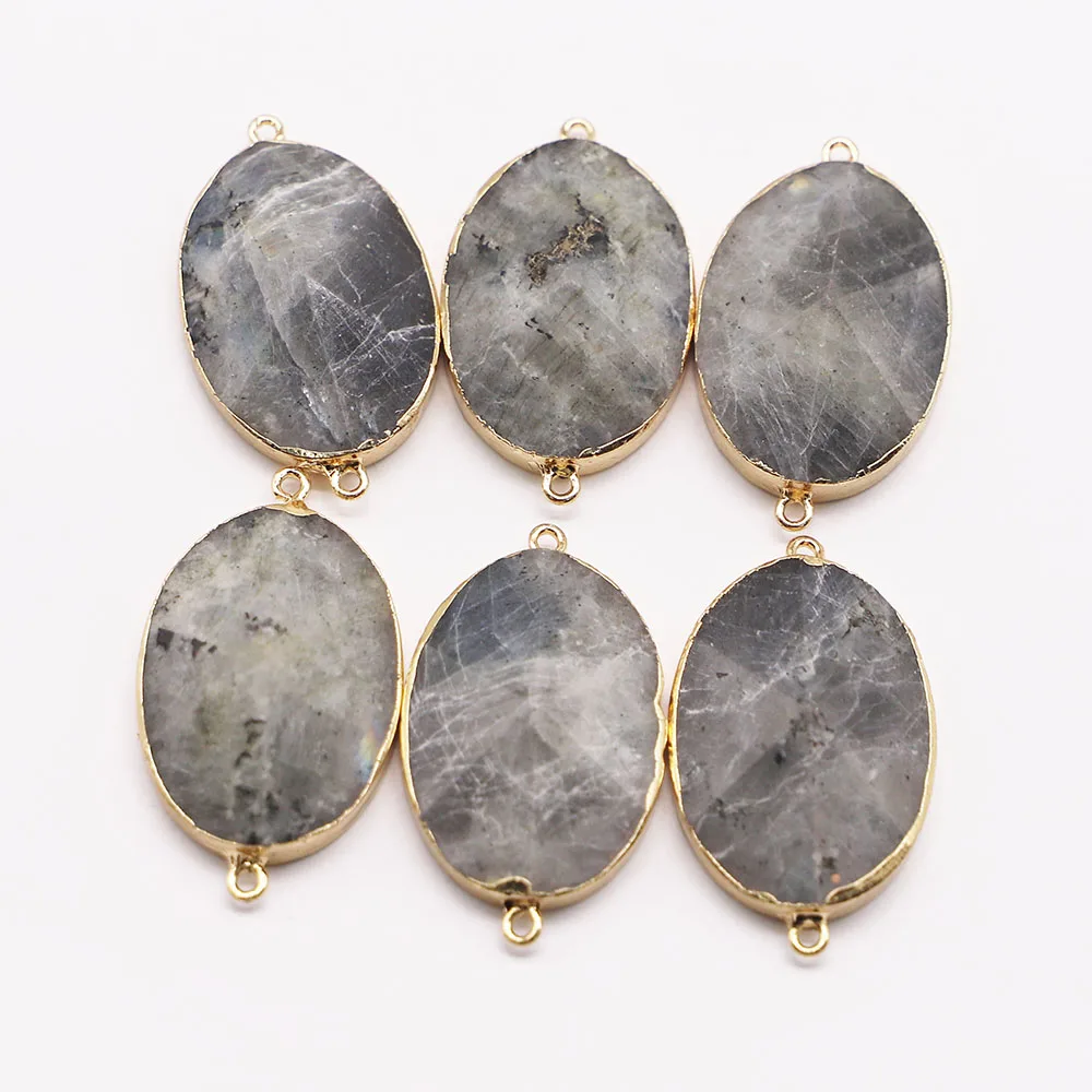 New 35*25MM Natural Stone Charms Connector Labradorite Pendant Charms Double Hole 4pcs Fit DIY Jewelry Bracelet Making Wholesale