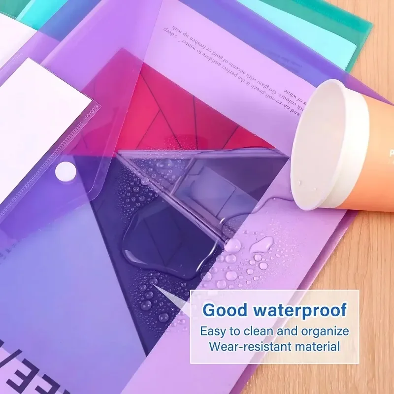 10/5pcs A4 Folders Plastic Envelopes Clear File Folder for Document Poly File with Label Pocket Snap Button for Office Organizer