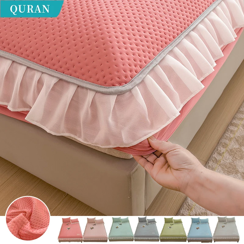 Summer Cooler Lace Bedspread Comfortably Coolfitted Sheetbreathable Non-slipmattress Protector360°full Wrap Dustproofed Cover