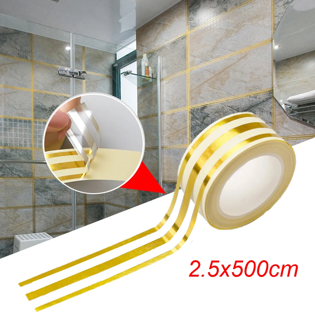 

1 Roll Ceramic Tile Gap gold Tape 5M Mildewproof self adhesive gap Sealing Foil Strip Wall Tile Floor Sticker Home Decorations